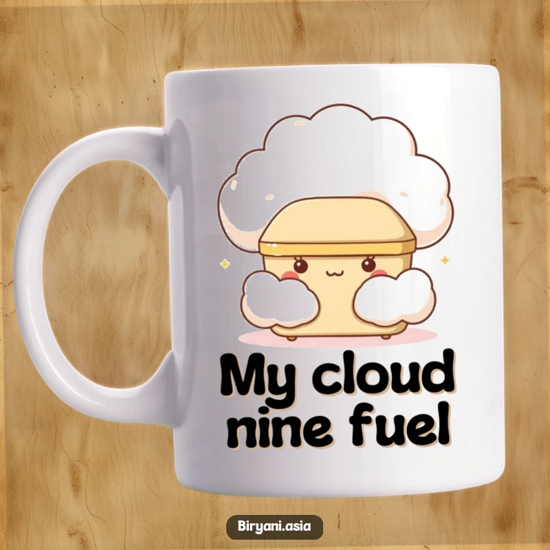 Funny bento box peeking out from behind a cloud, giggling with playful mischief, ideal for unique mug gifts.