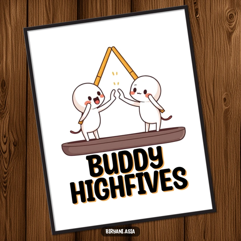 Funny chopsticks high-fiving each other, downloadable humorous digital art print.