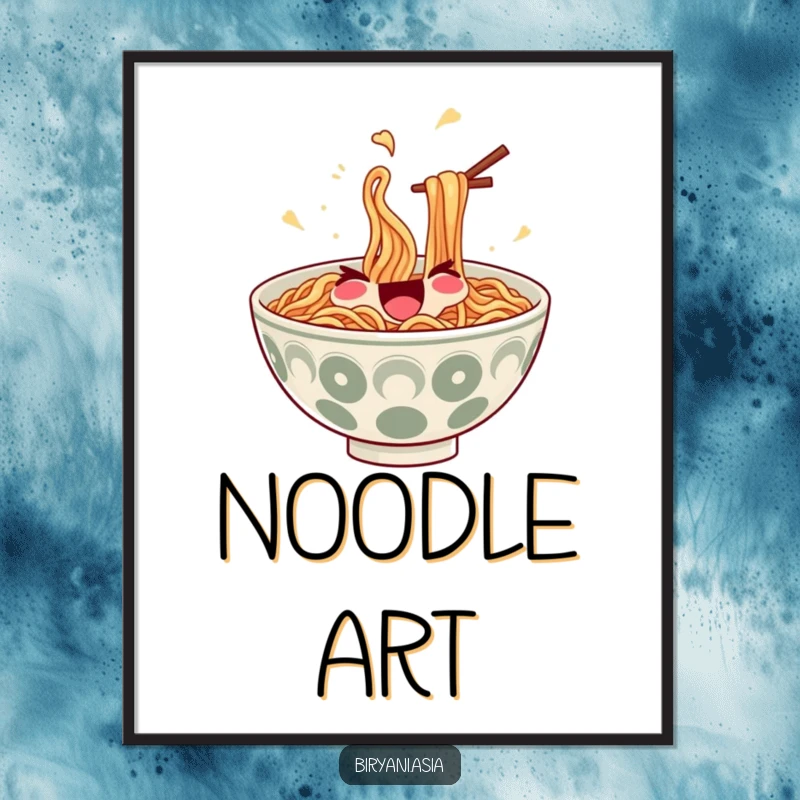 Funny Digital Art: A happy bowl of ramen noodles with chopsticks, captured mid-juggle, bringing playful energy.