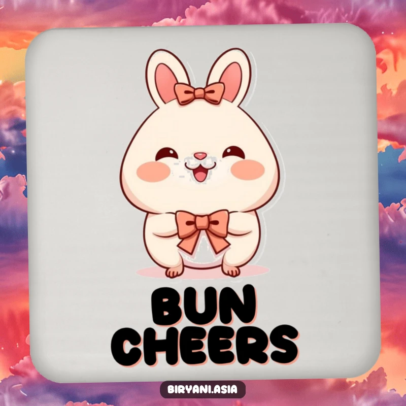 Funny Coaster: A smiling bao bun with rosy cheeks, bowing politely, protecting your tables.