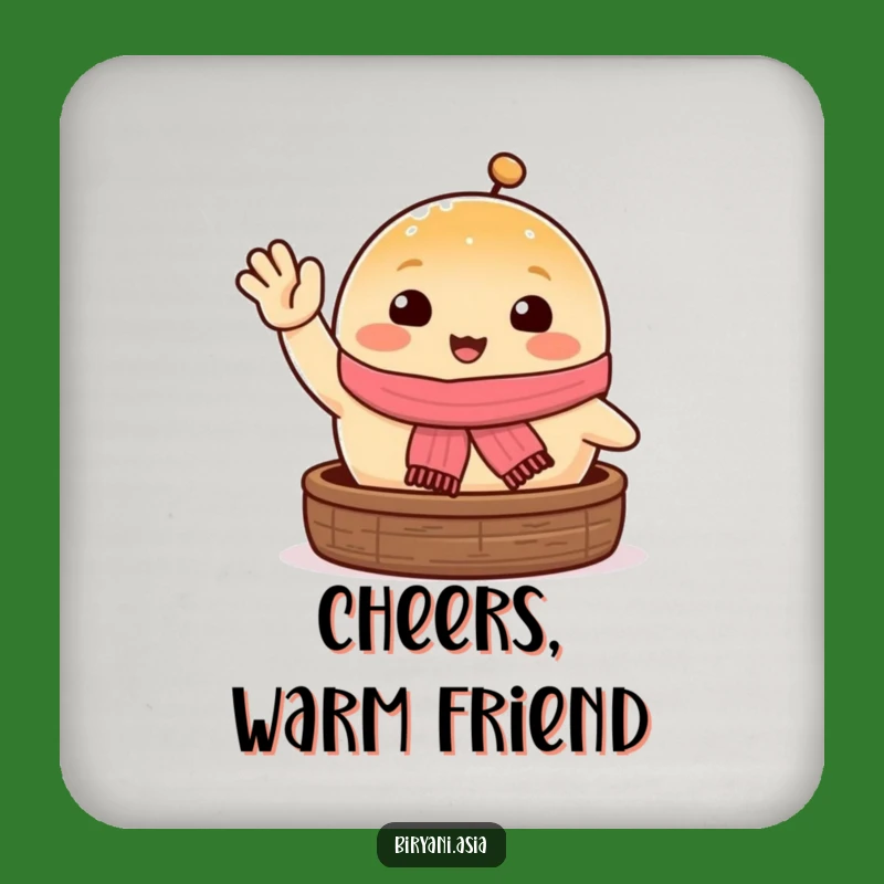 Funny Happy Steamed Bun Coaster: Protect Surfaces with Waving Foodie Fun