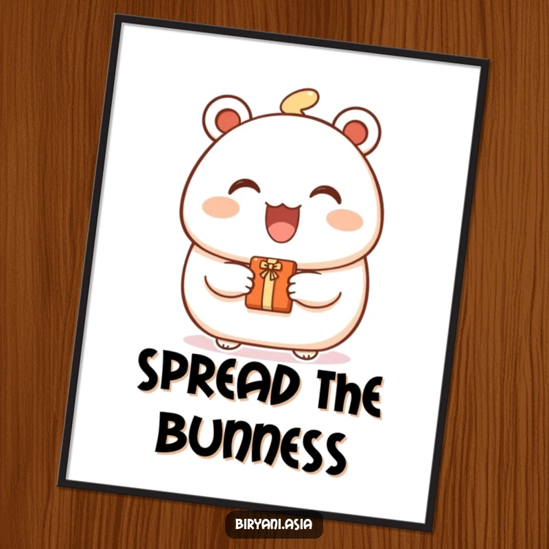 Funny Bao Bun Gift Poster featuring a smiling bao bun character offering a small, wrapped gift, radiating warmth and happiness.