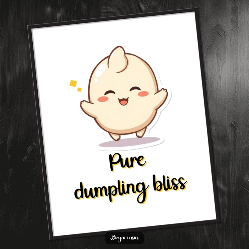 Funny Dumpling Hop Poster featuring a happy dumpling character performing a small, delightful hop with a blissful sigh.