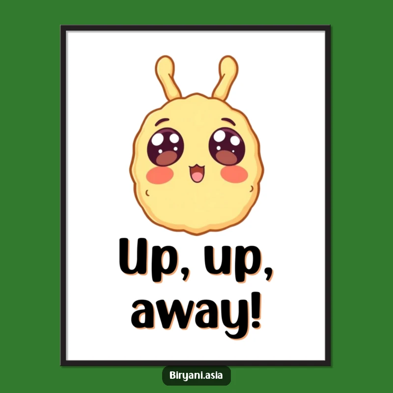 Funny Surprised Tempura Poster: Whimsical Floating Food Art for a Lively Space