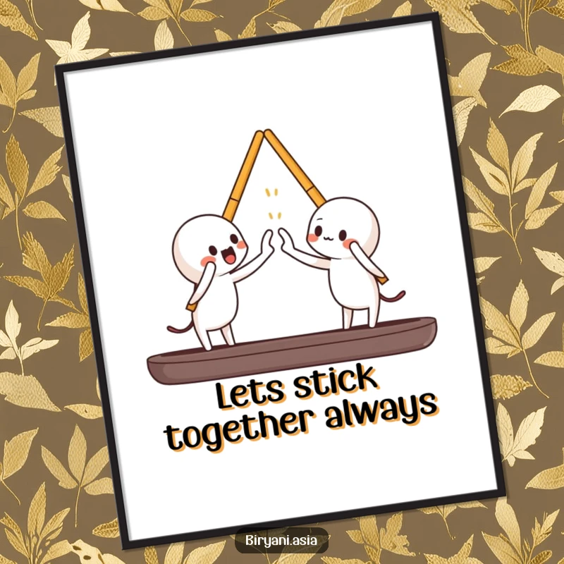 Funny free printable wall art showing a pair of playful chopsticks enthusiastically attempting a high-five.