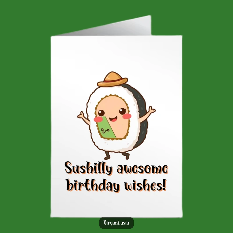 Free Printable Birthday Card: Dancing Sushi Roll Funny Downloadable Gift for Him or Her