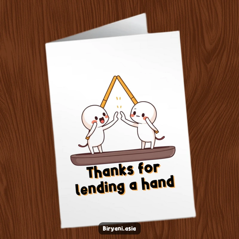 Funny free printable thank you card featuring two chopsticks trying to high-five in a gesture of thanks.