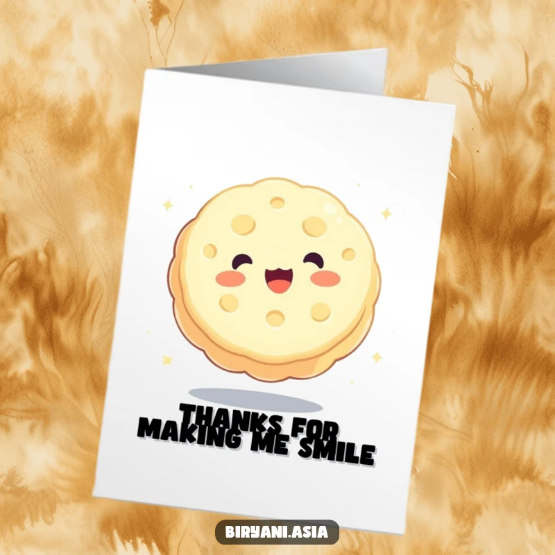 Funny free printable thank you card: a charming mooncake happily bouncing like a ball saying thank you.