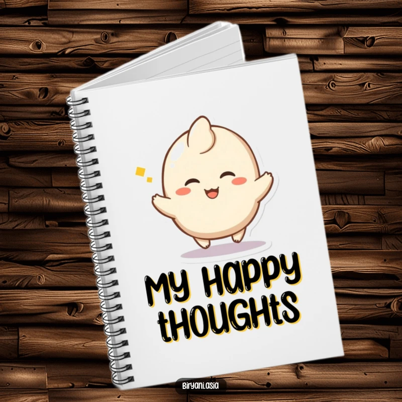Funny Dumpling Hop Notebook showing a happy dumpling character doing a little hop with a sigh of delight, perfect for happy notes.
