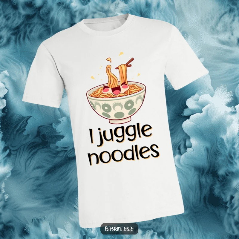 Funny T-Shirt: A bowl of delicious ramen noodles, with tiny chopsticks, masterfully juggling its contents.